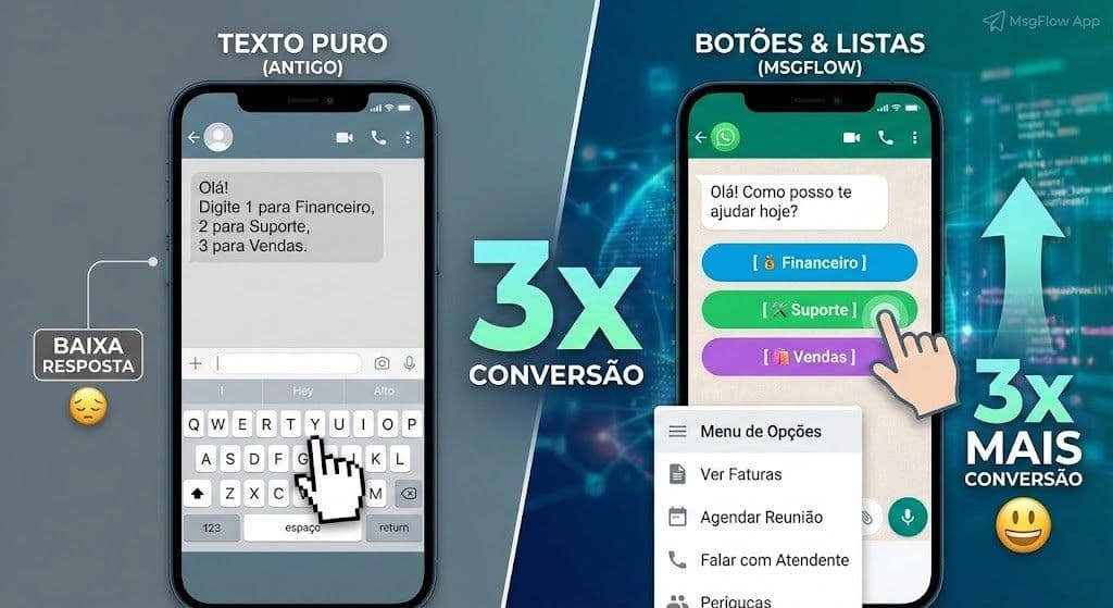 Por que Botões e Listas convertem 3x mais que texto puro?